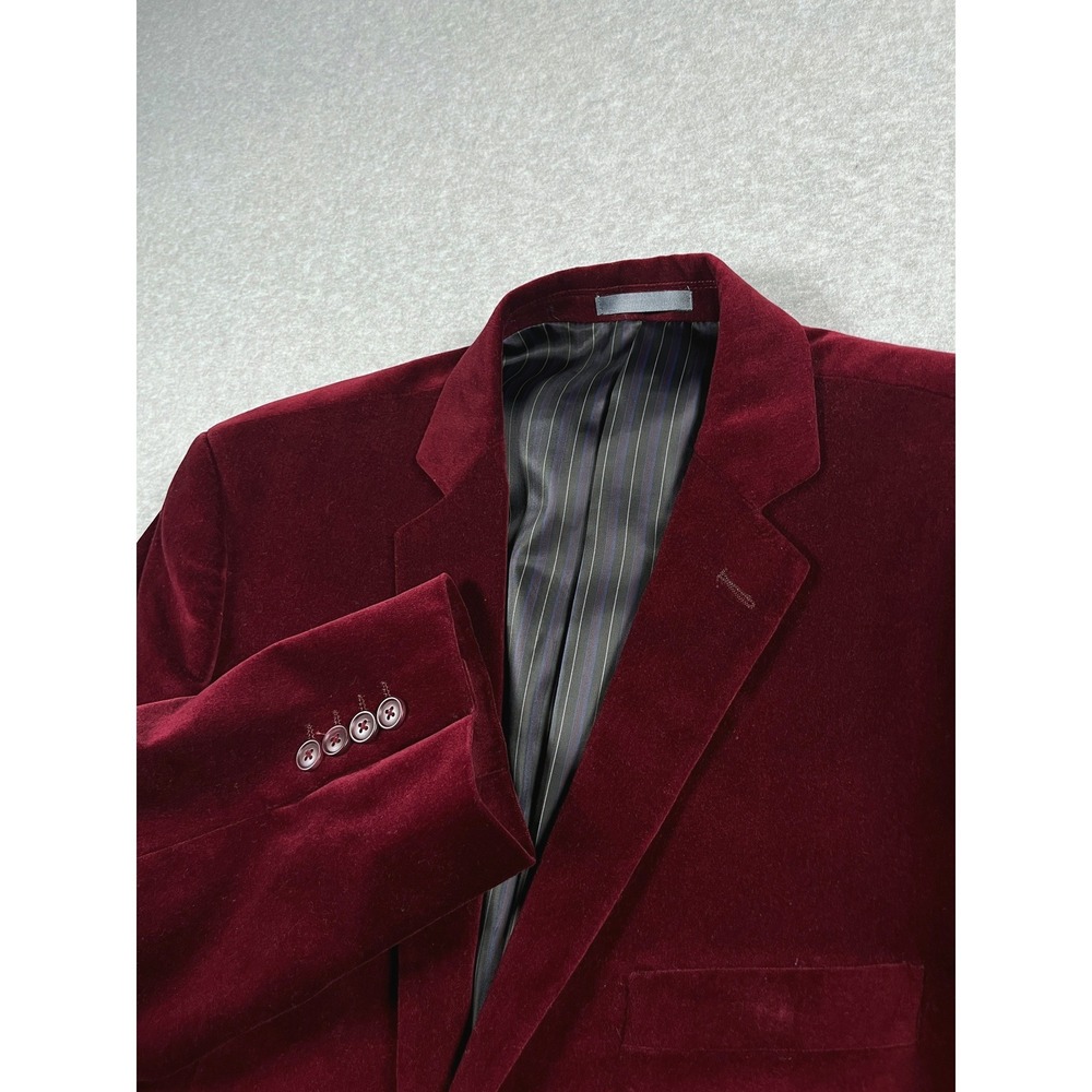 VTG 100% Cotton Velvet Blazer Mens 42R Burgundy Two Button Sport Coat Party